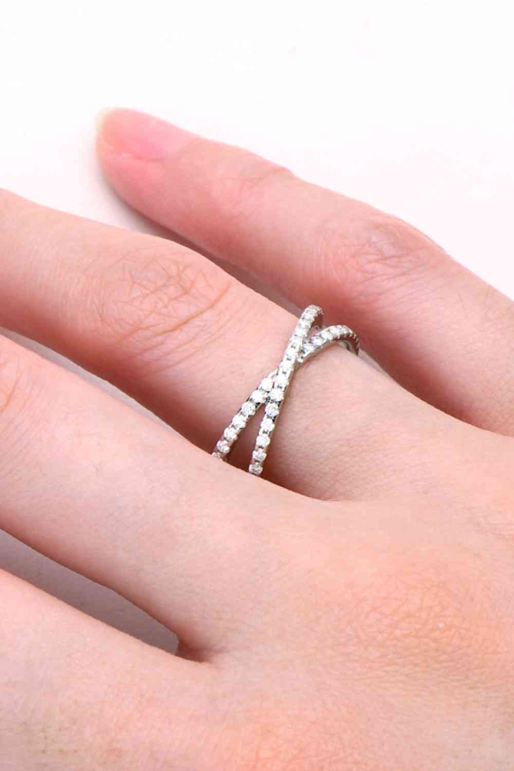 Moissanite Twisted Infinity Sterling Silver Crisscross Ring