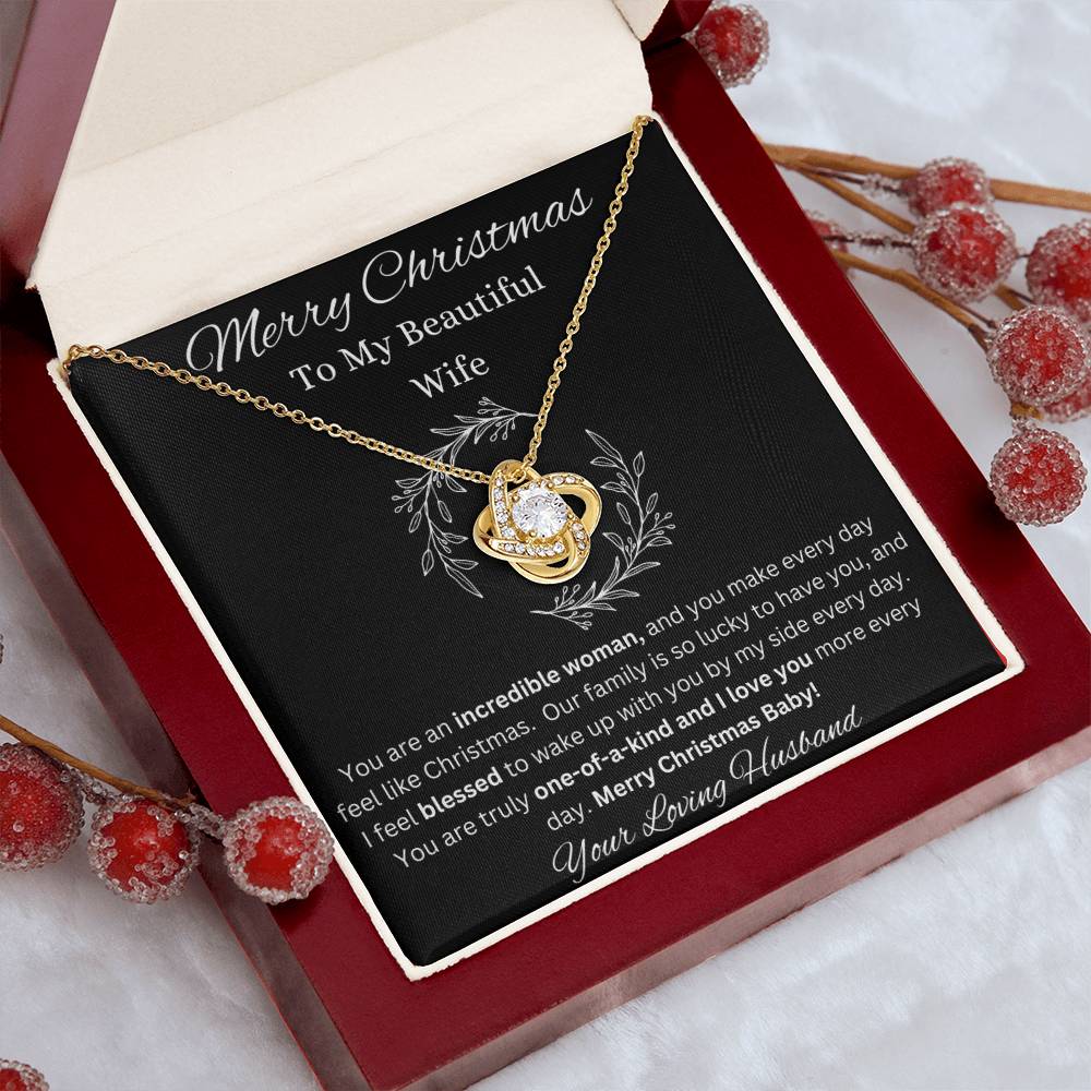 Merry Christmas To Wife Love Knot White Gold CZ Diamond Necklace