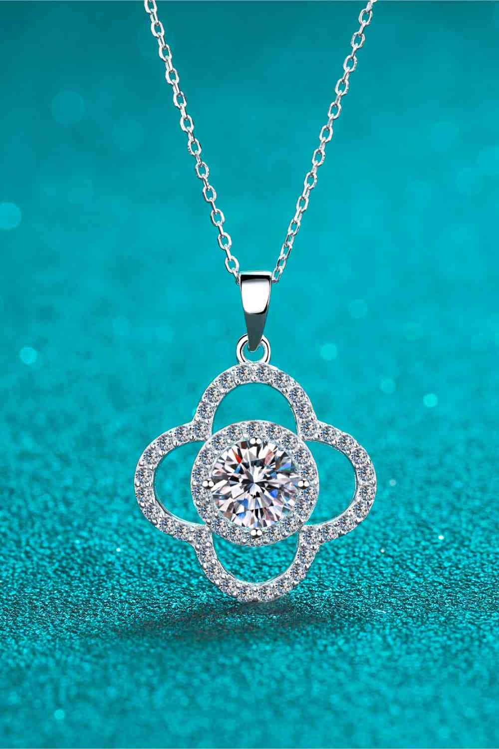 1 Carat Moissanite Pave Clover Sterling Silver Necklace